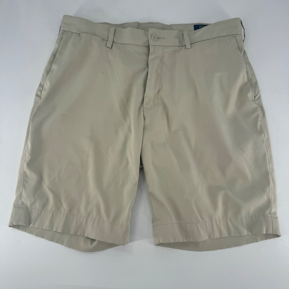Polo Ralph Lauren Performance Men 34 Tan Khaki Flat Front Golf Shorts Chino 9 in